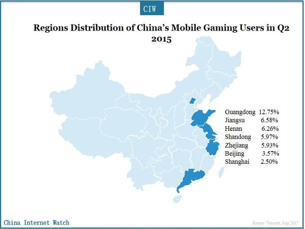 Regions Distribution of China’s Mobile Gaming Users in Q2 2015