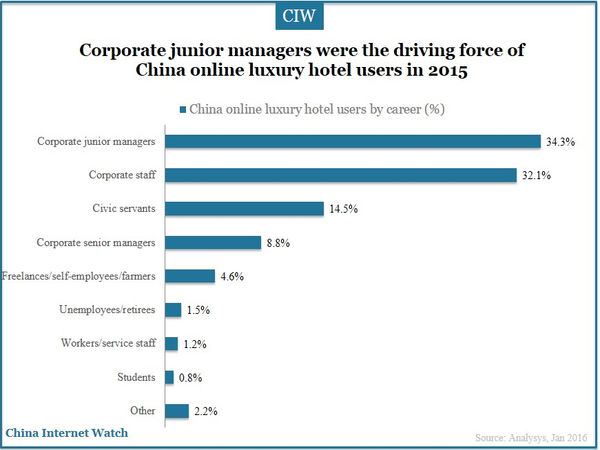 Corporate junior managers were the driving force of China online luxury hotel users in 2015